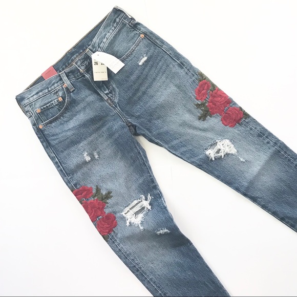 Anthropologie Levi’s 501 Distressed Jeans Floral - Picture 2 of 8